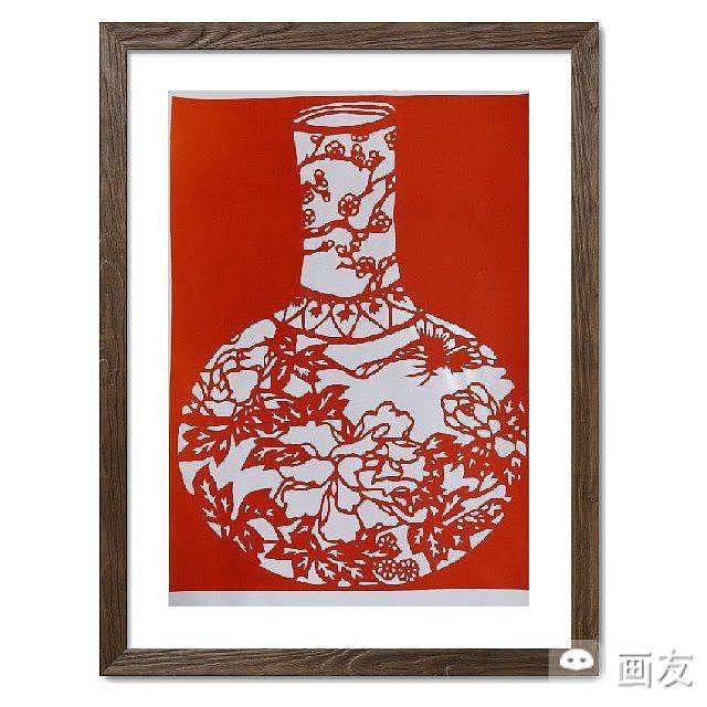 民间手工阴刻剪纸：花瓶