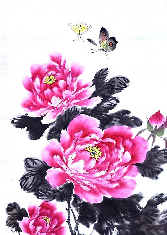 中国牡丹书画院名誉院长朱毅江国画《舞春风》