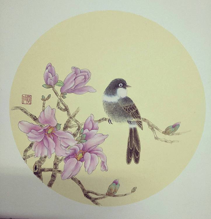 工笔花鸟  弄玉兰香