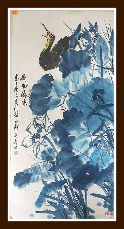 花鸟画荷花，荷风清凉。