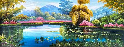 黄伟能画家【荷塘美景】