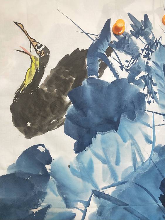 花鸟画荷花，荷风清凉。