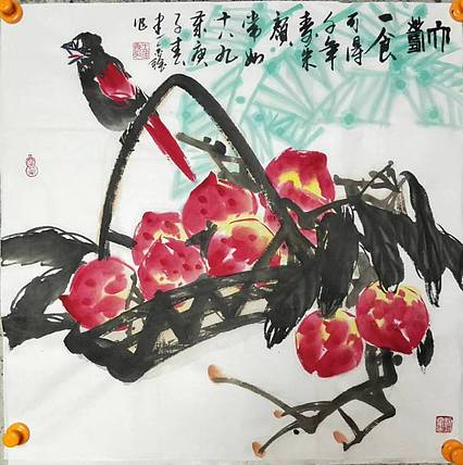 中国花鸟画研修院高研班 王建鑫 清供图，寿桃。