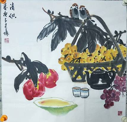 中国花鸟画研修院高研班 王建鑫 水果，清供图。