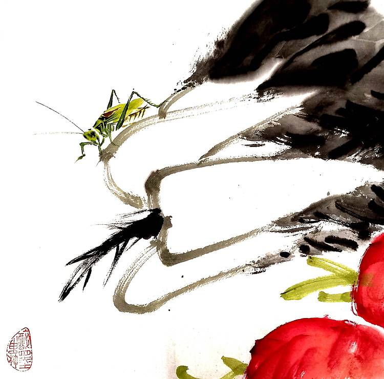 中国国家书画院副院长朱毅江国画作品《金秋时节》
