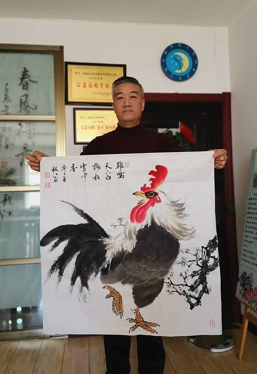 中国国家书画院副院长朱毅江国画《梅放雪中香》