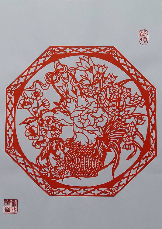 民间手工剪纸 贺国平（百花争艳）