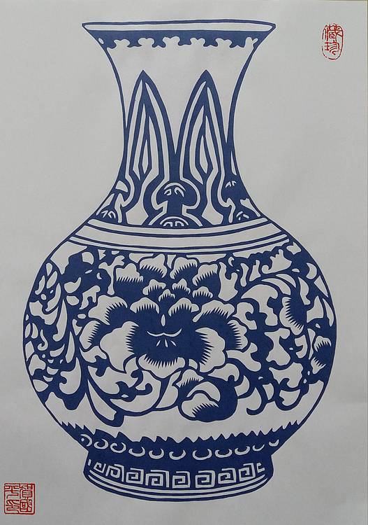 民间手工剪纸 贺国平 （青花瓷）