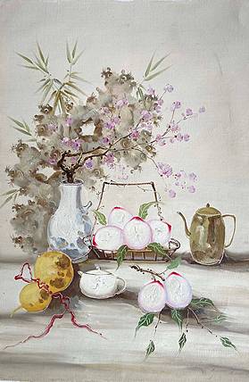 油画《福禄寿》