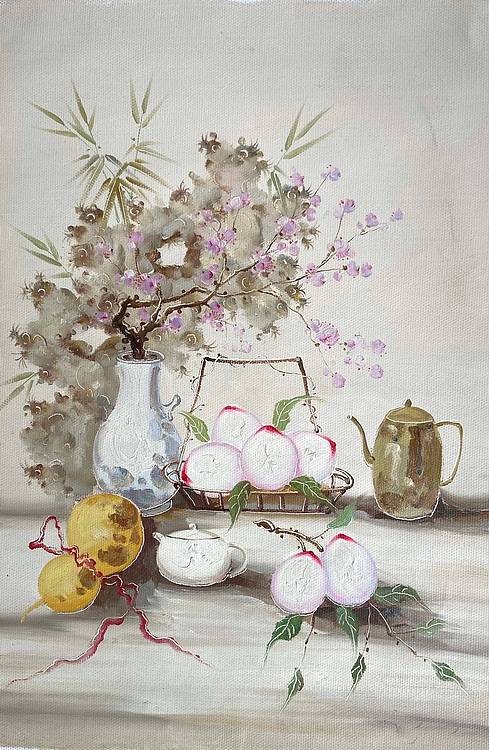 油画《福禄寿》