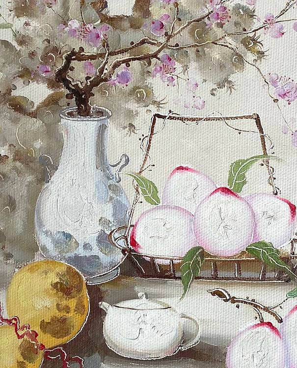 油画《福禄寿》