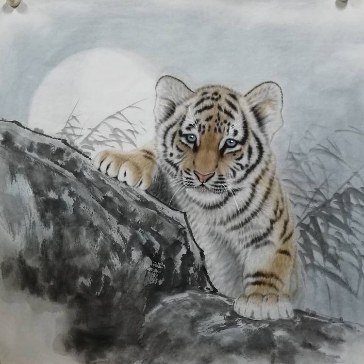 梦石 国家二级美术师徐靖宇工笔老虎