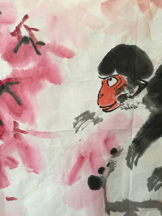 中国美术家赵钲画枫叶如花，紅红火火
