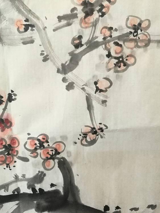中国美术家赵钲画国花红，白梅花精品