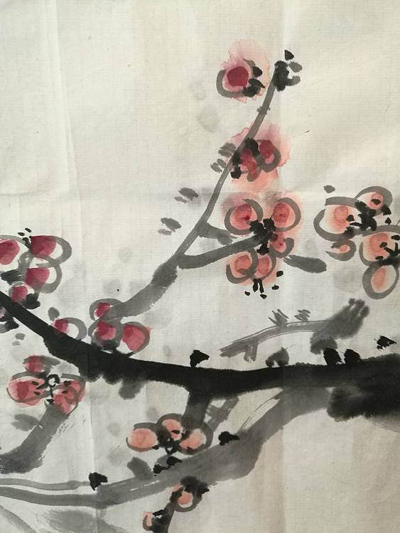 中国美术家赵钲画国花红，白梅花精品