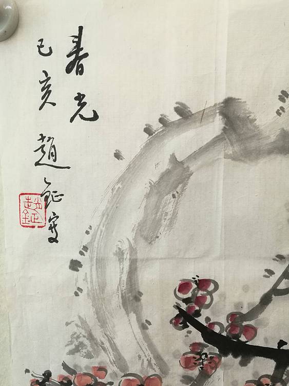 中国美术家赵钲画国花红，白梅花精品