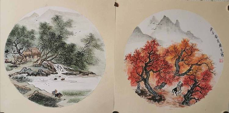 青年书画家 七汐 春秋山水两幅打包