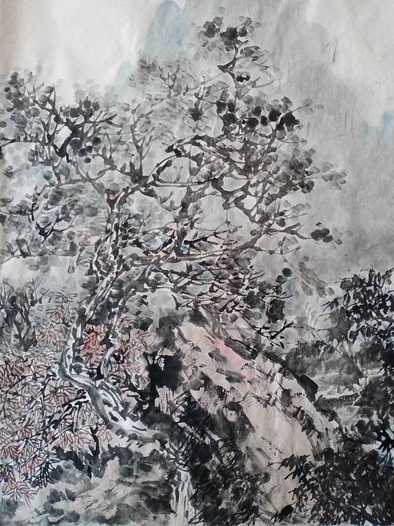樊正 翠树迎风舞，白石流飞泉