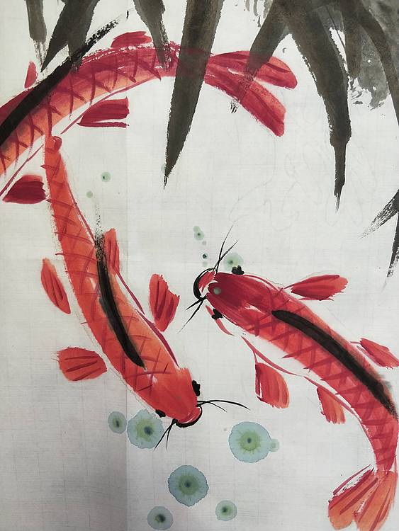 中国花鸟画研修院高研班 王建鑫 芦苇图，秋塘鱼肥。