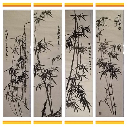 亚墨 美协会员刘亚东仿古洒金四条屏之六