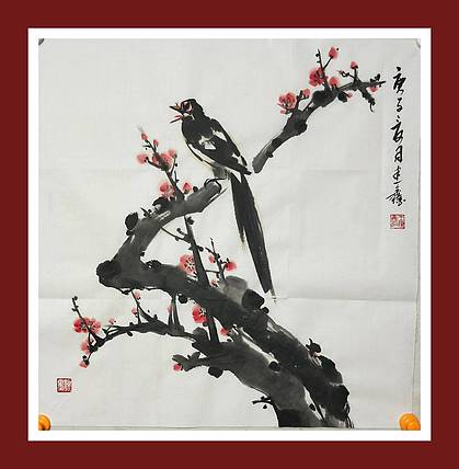 王建鑫 梅花图，喜鹊报春。