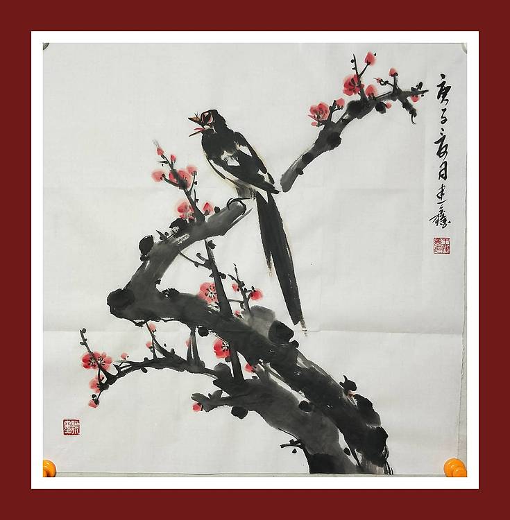 王建鑫 梅花图，喜鹊报春。
