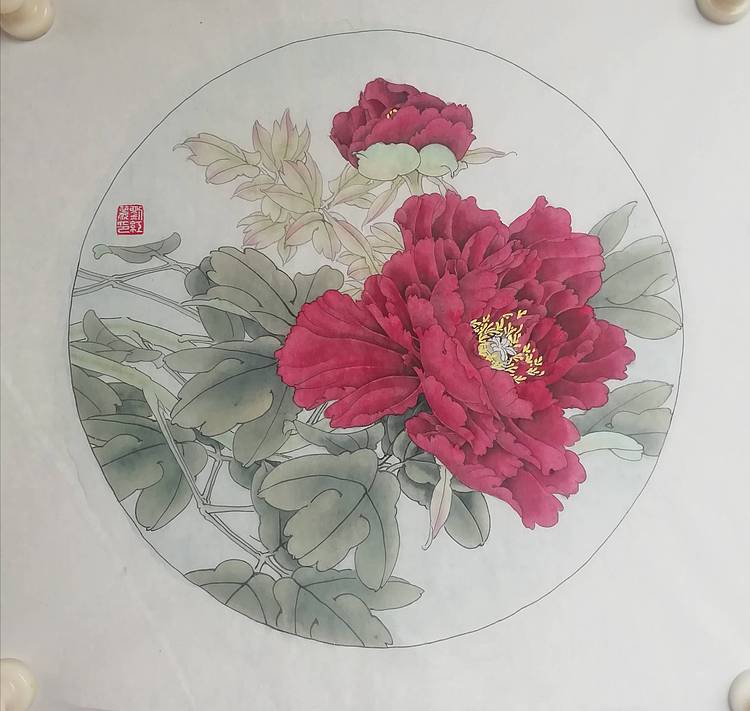 刘红丽 墨洒金  工笔牡丹