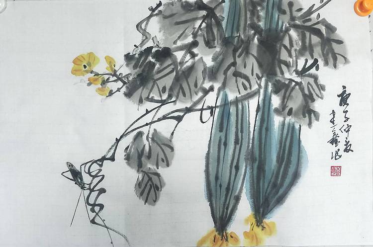 王建鑫 丝瓜图，秋。