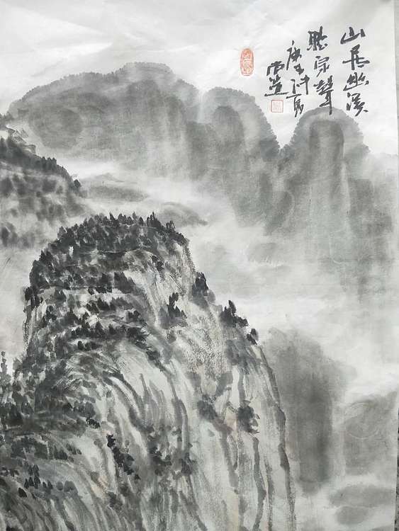 周尚造 山居幽溪听泉声