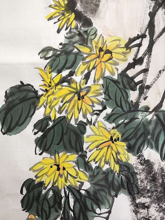 王建鑫 八哥菊花图，金秋时节。