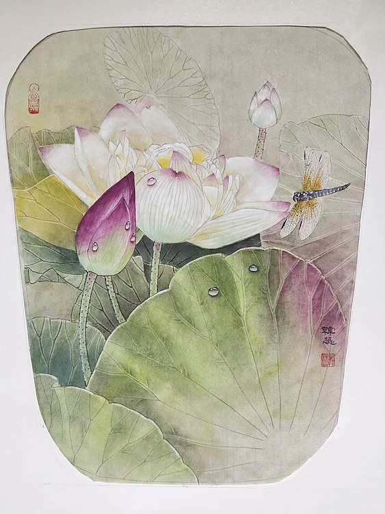 雪中寒蕊 山东省当代工笔画院画家韩蕊工笔荷花图