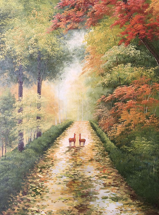 黄明灯手绘油画作品《路路通》