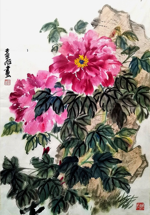 山东省美协会员 燕飞  独立东风看牡丹