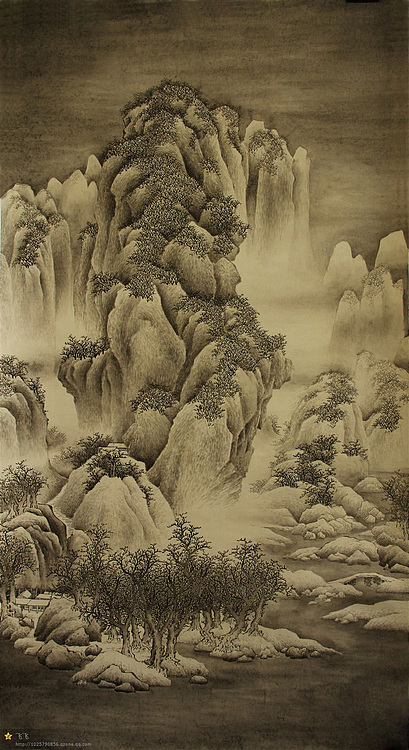 北京重彩工笔画协会会员 昭非 雪景寒林