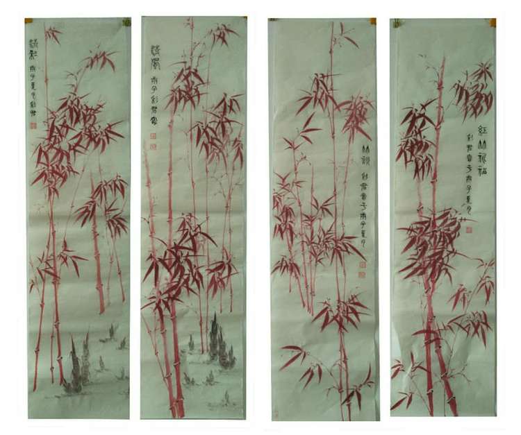 范彩君 山东德州美协会员,红竹祈福四条屏