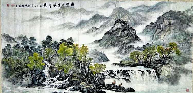 符韵 九寨沟秋瀑图