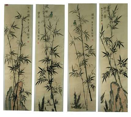 范彩君 山东德州美协会员，墨竹四条屏，洒金生宣纸
