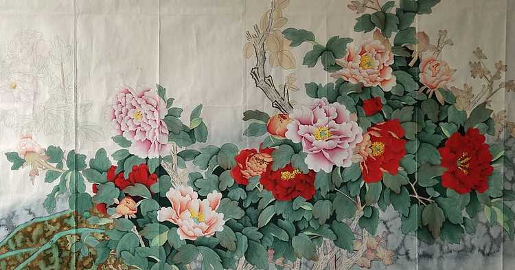 【大尺幅作品】青年潜力画家  安利民  精品工笔 花开富贵