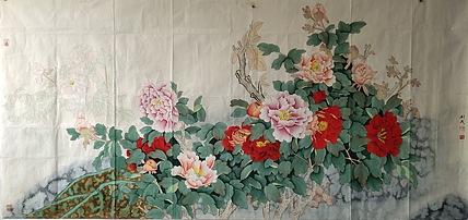 【大尺幅作品】青年潜力画家  安利民  精品工笔 花开富贵