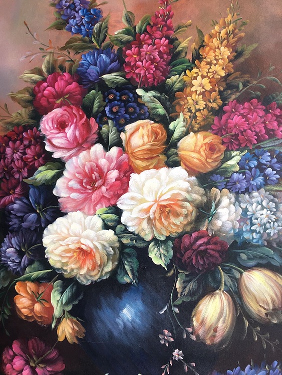 黄明灯手绘油画作品《花香》