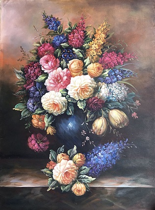 黄明灯手绘油画作品《花香》