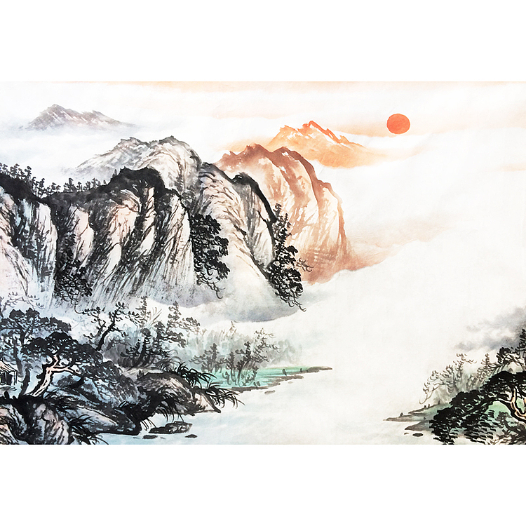当代青年画家 高俊 旭日东升 山水国画作品