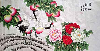 李亦非 中国工笔画学会会员  西安美院硕士工笔花鸟精品《瑞鹤献寿》