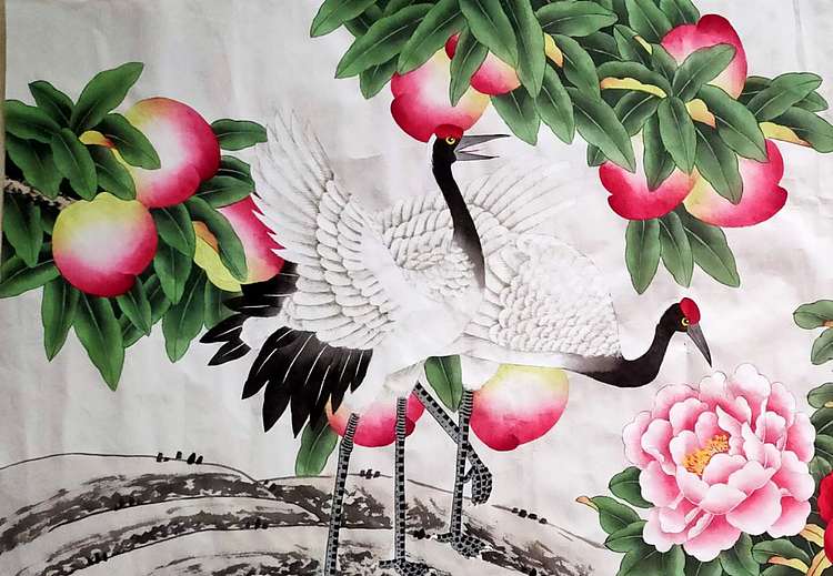 李亦非 中国工笔画学会会员  西安美院硕士工笔花鸟精品《瑞鹤献寿》