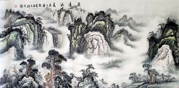 彭韦 国家一级美术师 中国陶瓷绘画艺术研究院院长山水《源远流长》