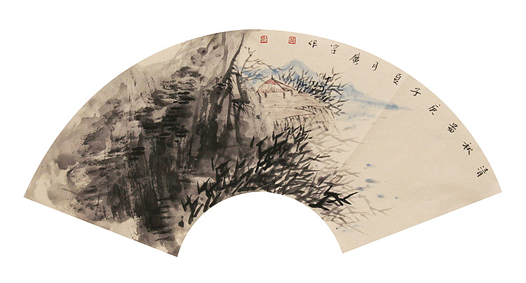 中美协山河画会创作员，满维起工作室画家 薛广宇 精品扇面 清秋图