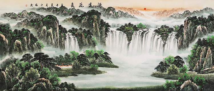 八尺整张 广西美协会员 蒋小松 国画富水长流