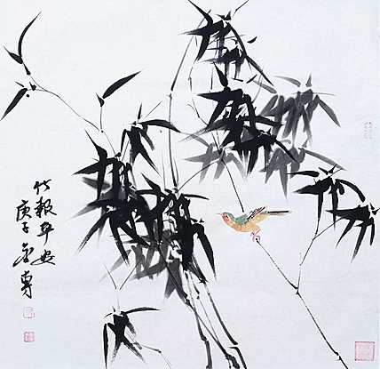 山东省美协会员 张金专 花鸟画 竹报平安