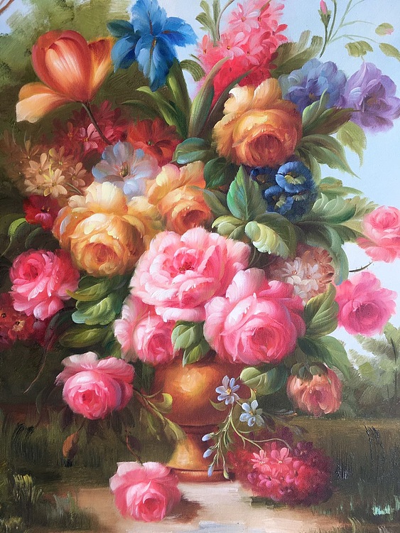 邹娜手绘油画作品《繁花似锦》