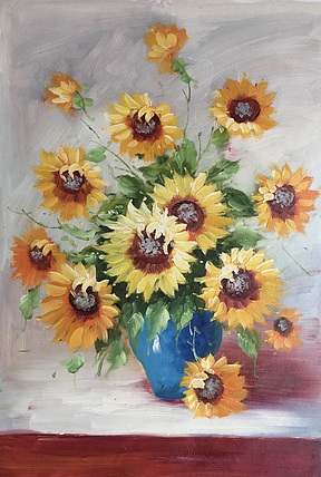 邹娜手绘油画作品《葵花向日》